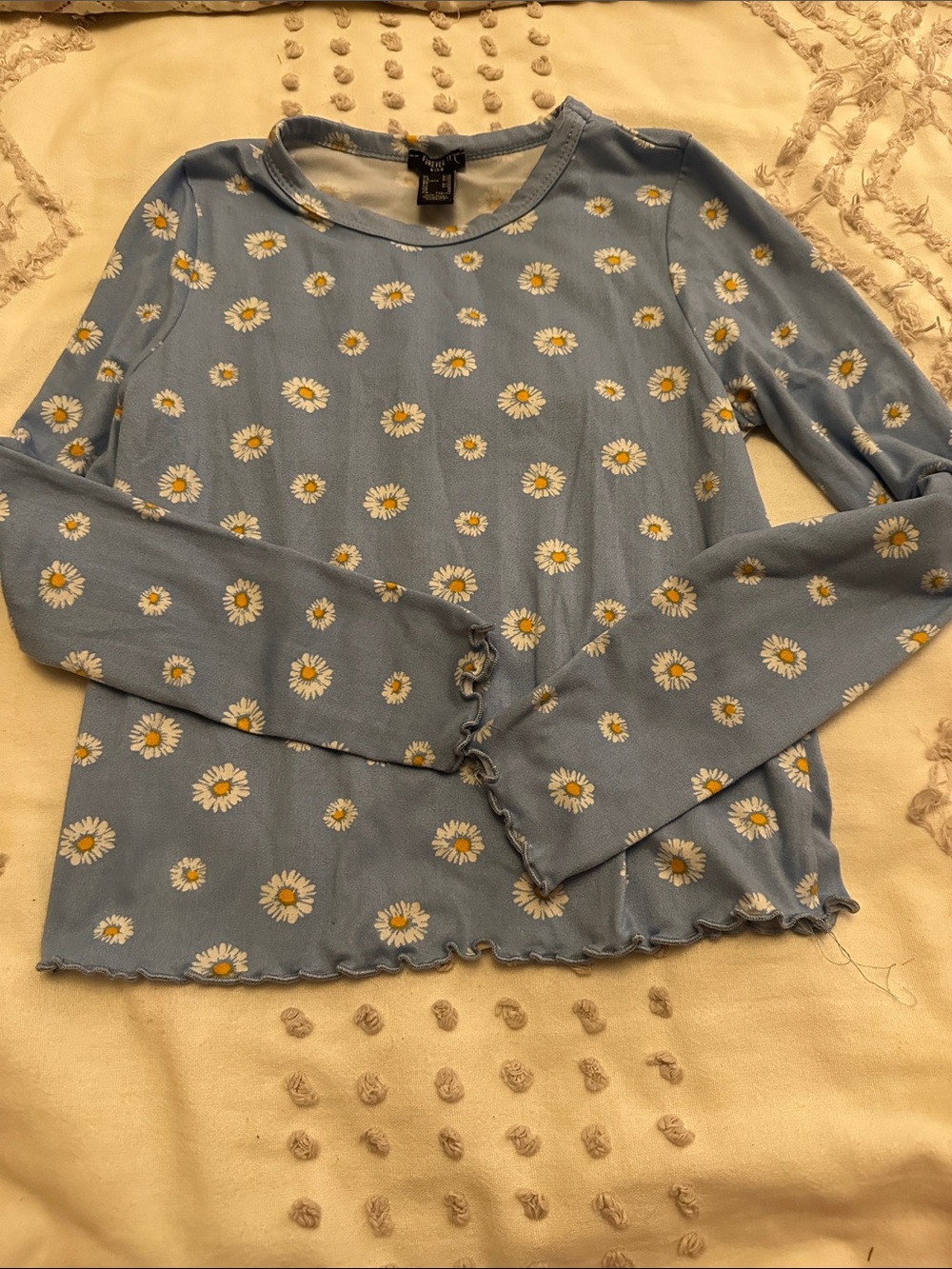 Forever 21 Light Blue Daisy Print Long Sleeve Top